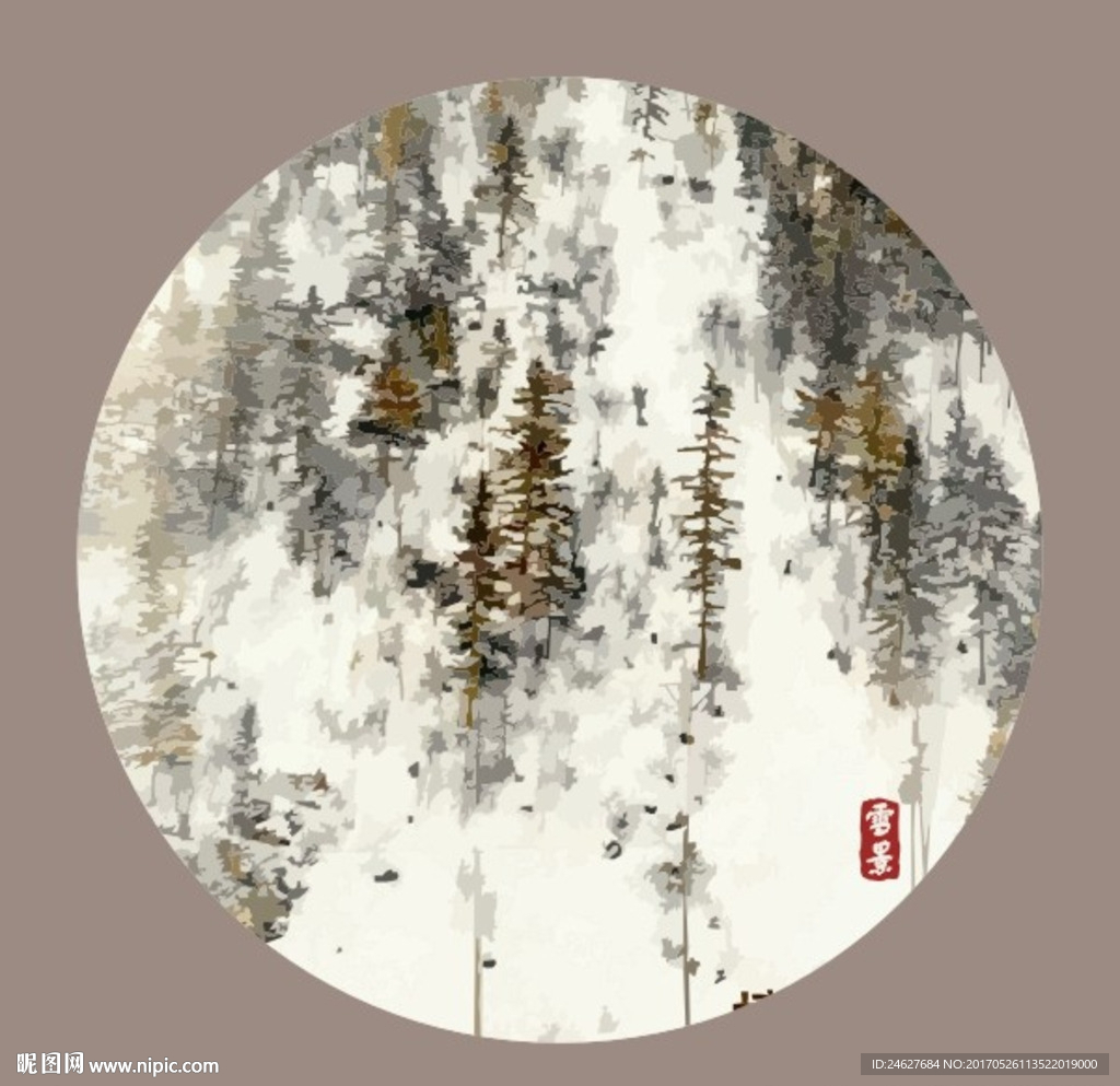 中国风雪景无框画