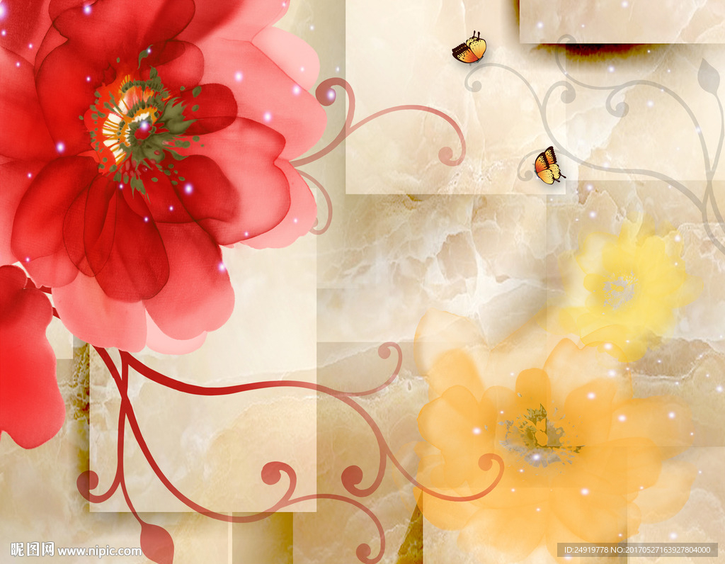 梦幻花卉 石纹3D立体