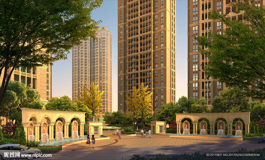 住宅小区欧式喷泉景观图