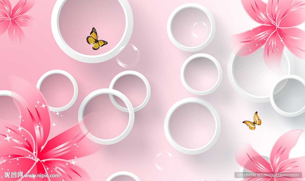 梦幻红色百合圈圈电视背景墙