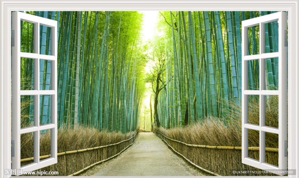 3D立体假窗唯美竹林深处小路