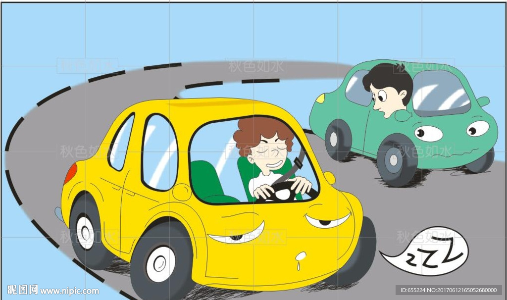 卡通疲劳驾驶矢量图