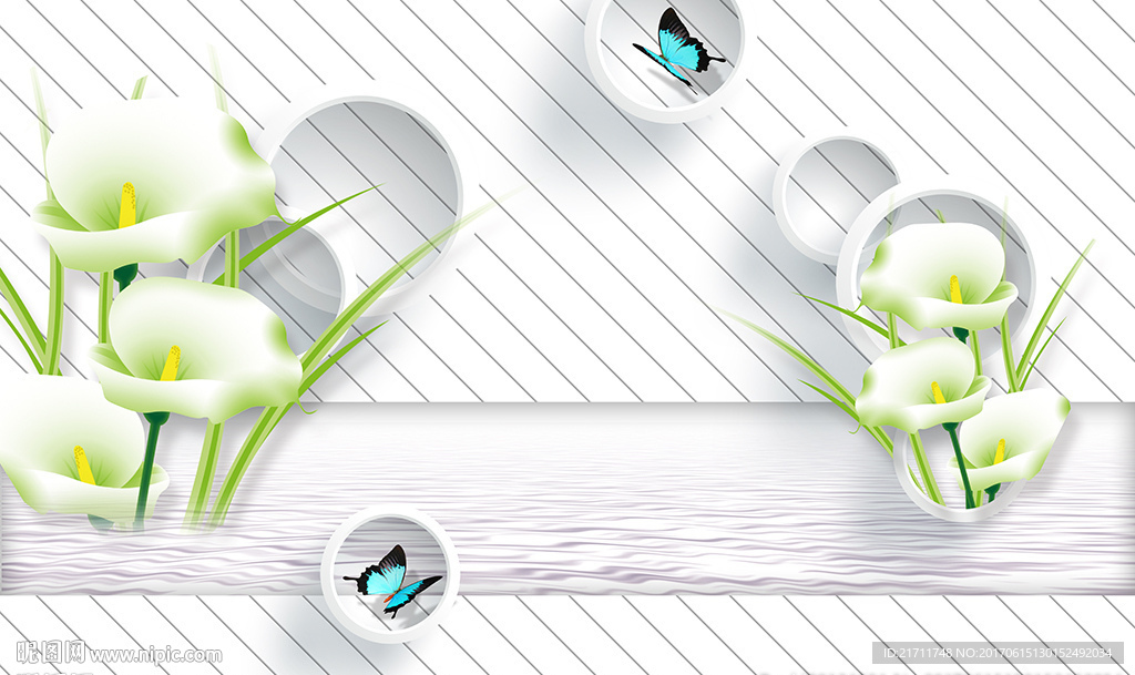 现代圈圈马蹄莲水纹电视背景墙