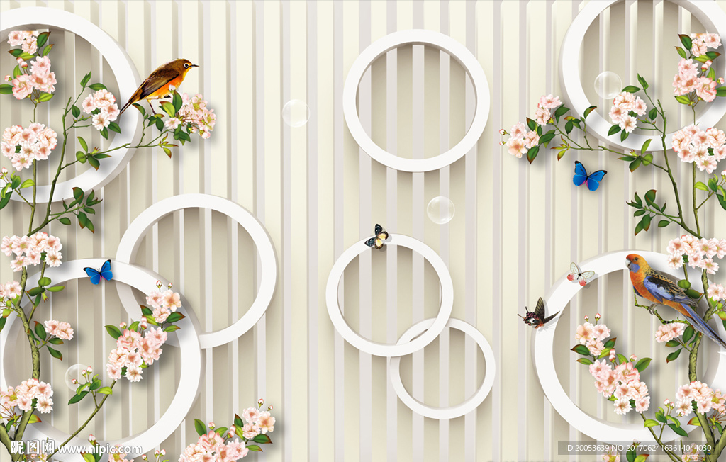 3d唯美花朵电视背景墙