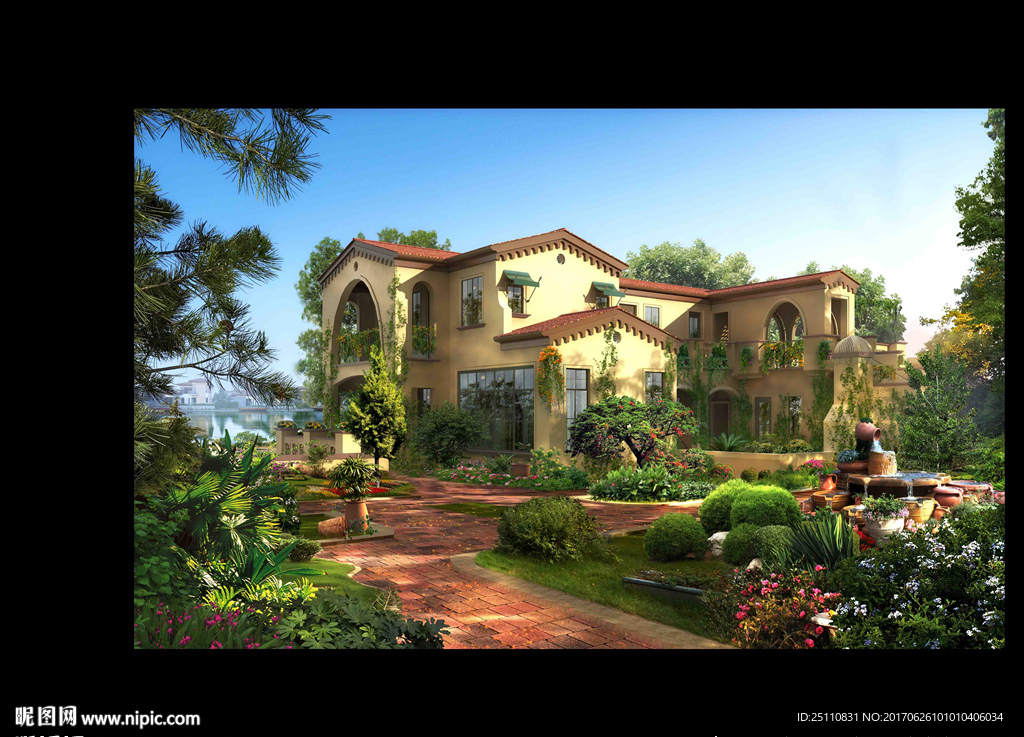 欧式别墅景观高清场景图