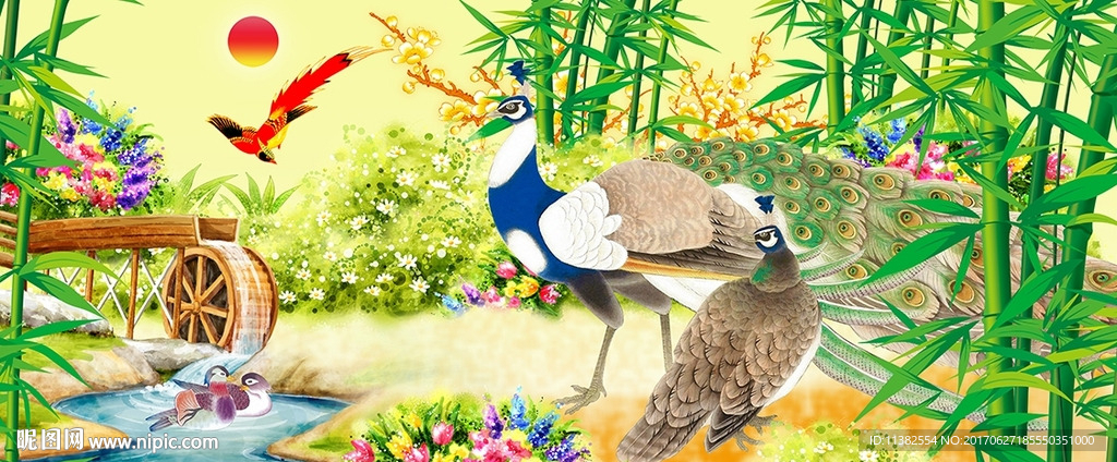 家和万事兴竹林孔雀