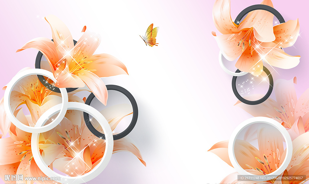 梦幻百合简约圈圈电视背景墙