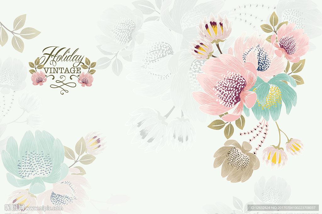 北欧田园花卉壁纸背景墙