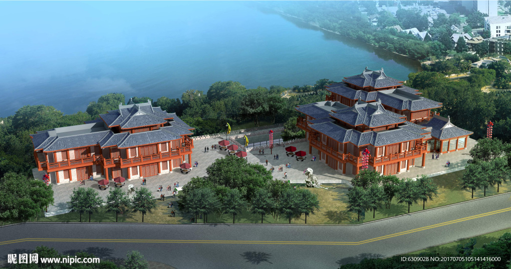 开封古建鸟瞰效果图