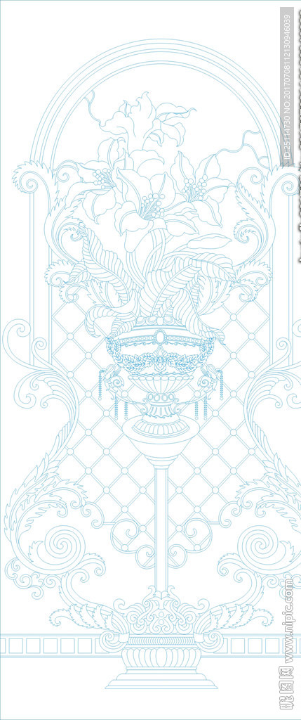 欧式百合花艺术玻璃矢量图