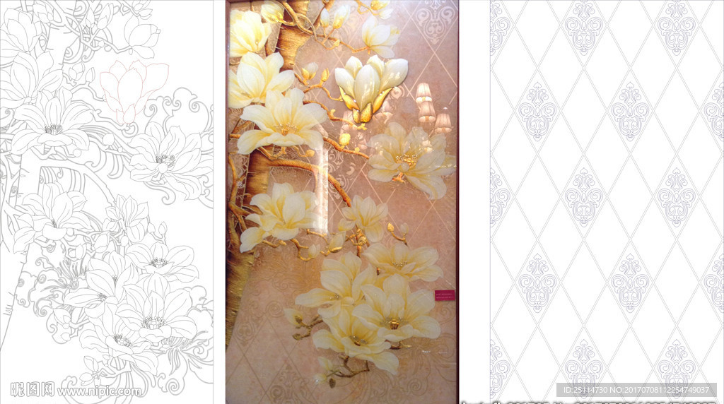 玉兰花艺术玻璃矢量图 线条图