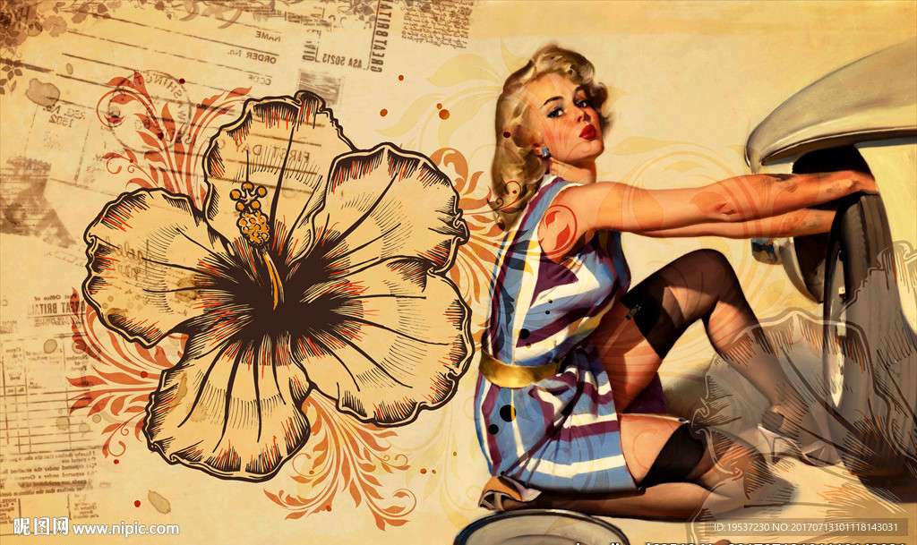 卡通复古美女插画