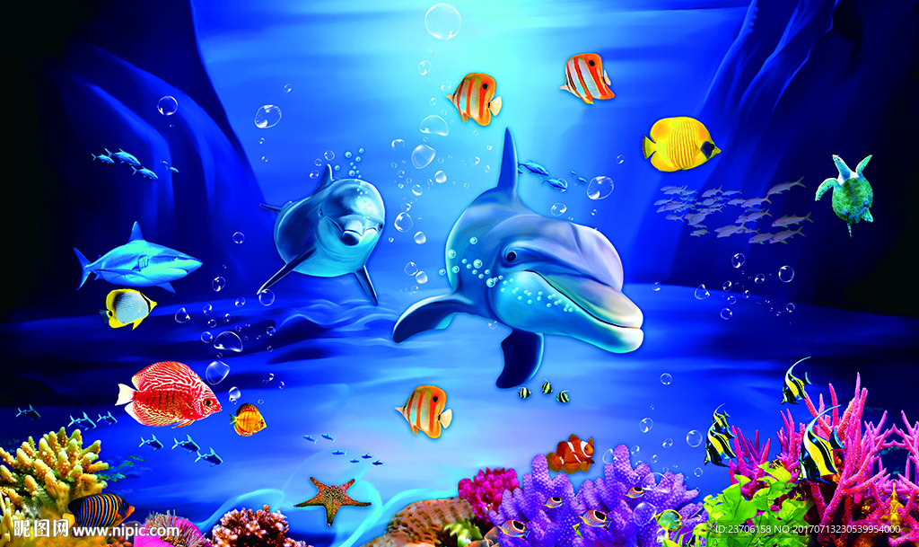 蓝色海底世界背景墙