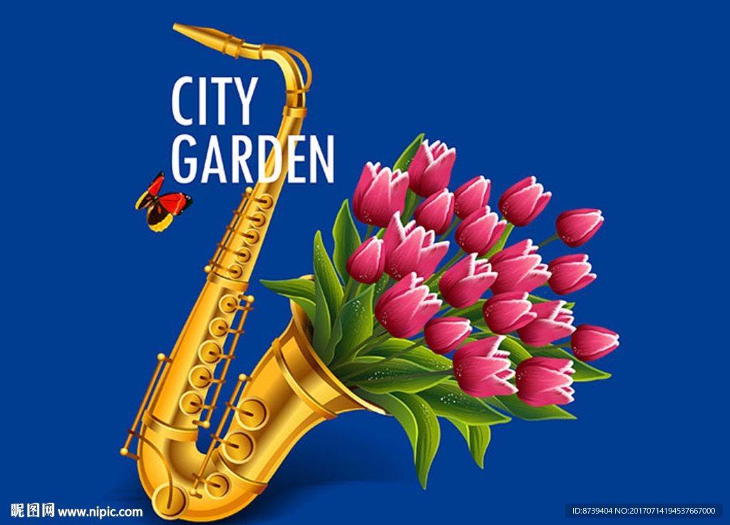 萨克斯 郁金香 蝴蝶 花 文化