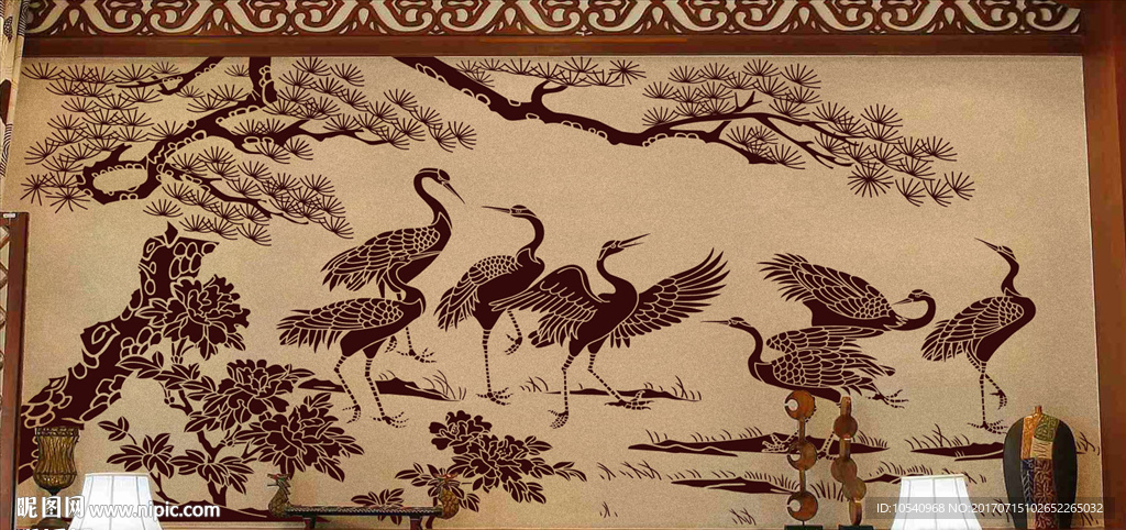 松鹤牡丹富贵长寿图