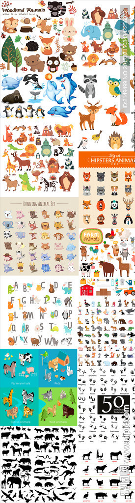 数百款卡通可爱动物矢量
