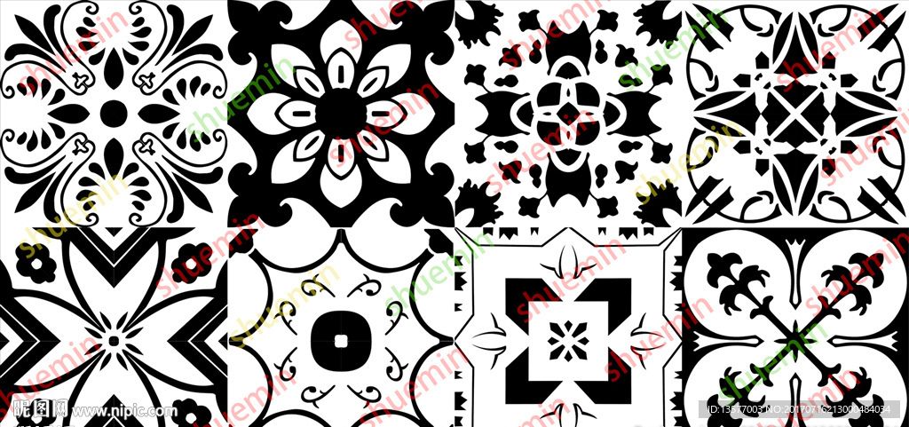 黑白印花拼花图案