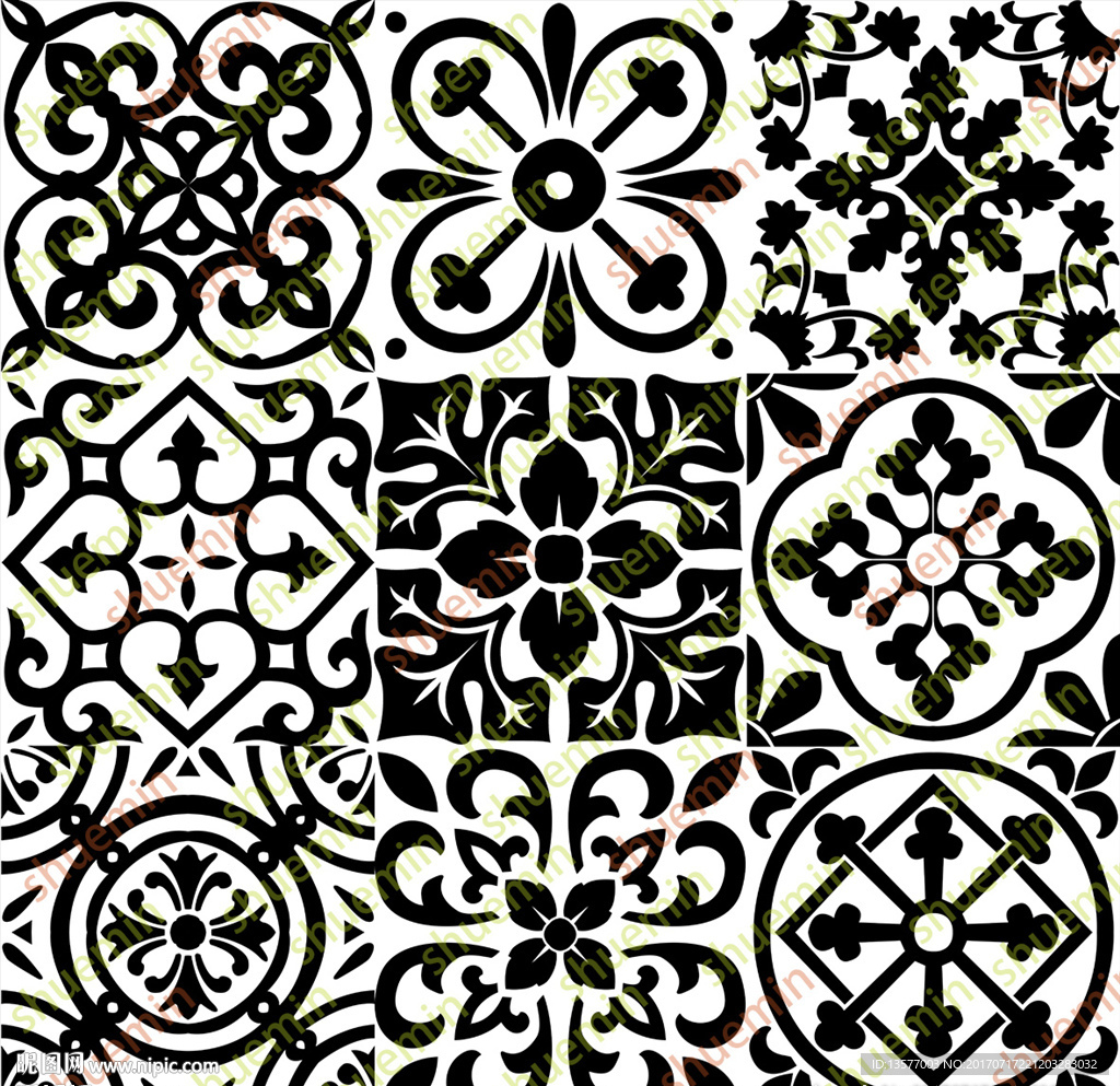 喷墨黑白拼花图案