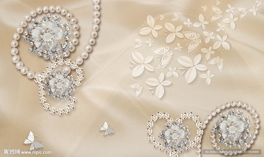 丝绸钻石珠宝3D花朵电视背景墙