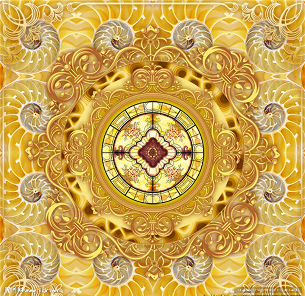 欧式花纹金色酒店大堂天花吊顶