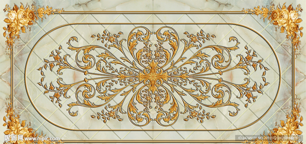 欧式花纹大理石背景吊顶壁画