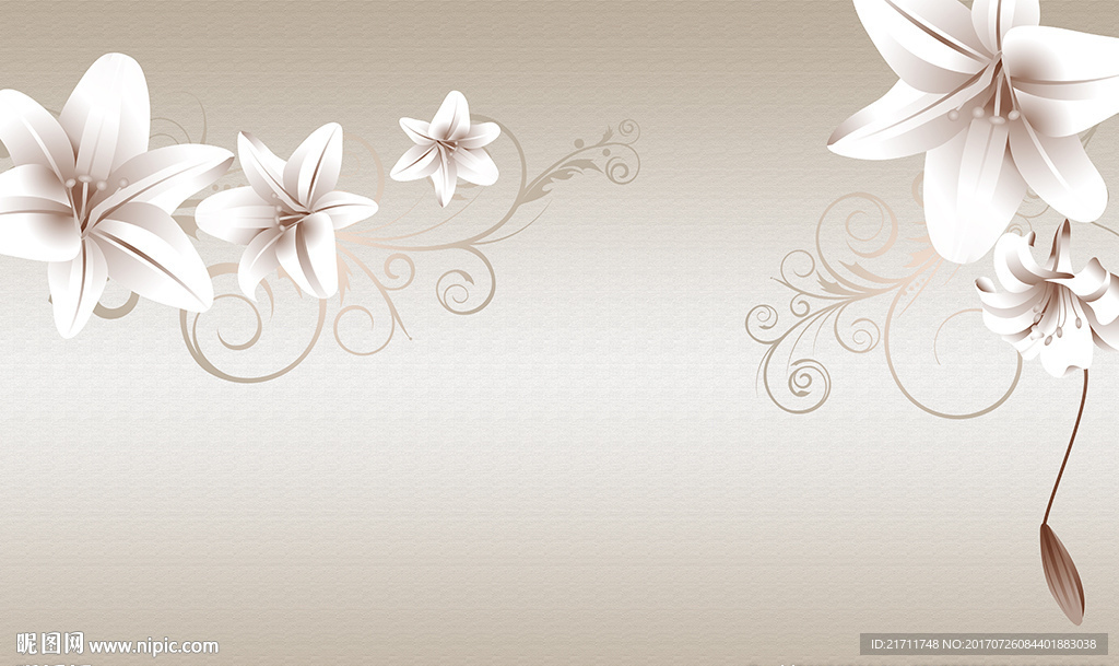 简约紫色百合花电视背景墙