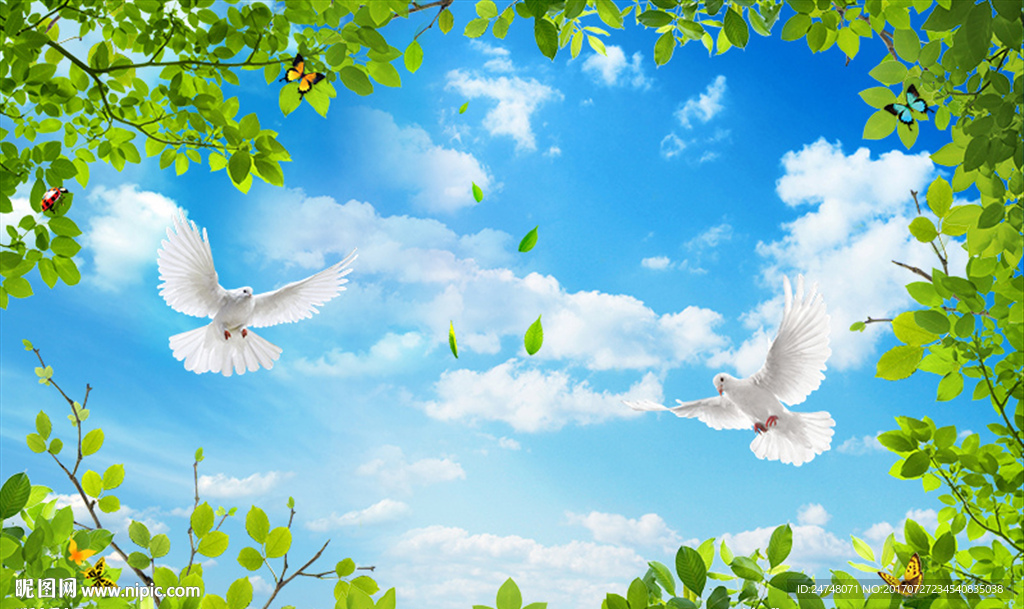 唯美天空树叶3D立体风景吊顶