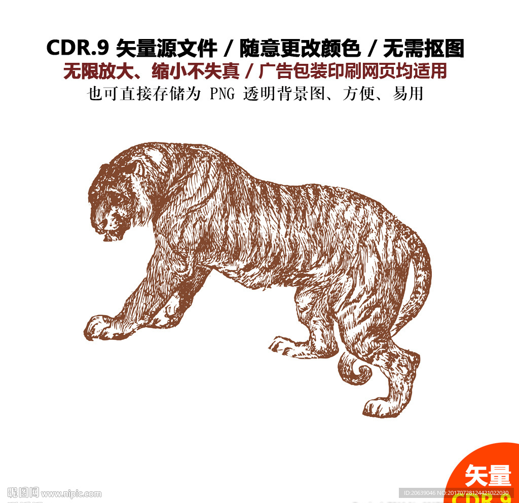 手绘老虎图形老虎矢量图