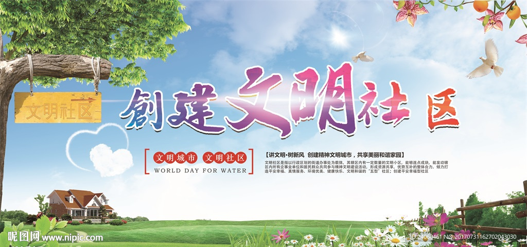 创建文明社区文明城市展板