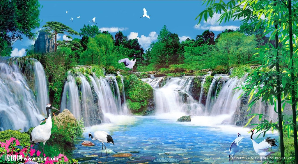 山水风景竹子背景墙