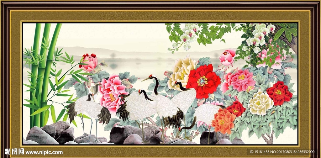 花开富贵仙鹤图