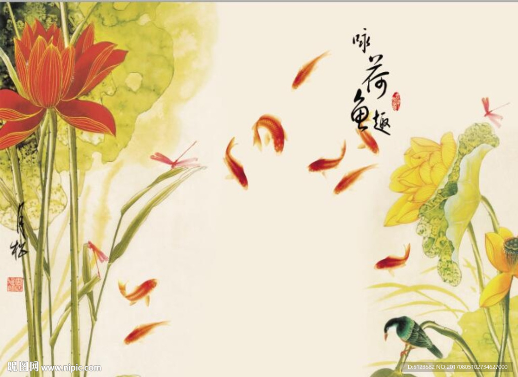 咏荷鱼趣 电视背景