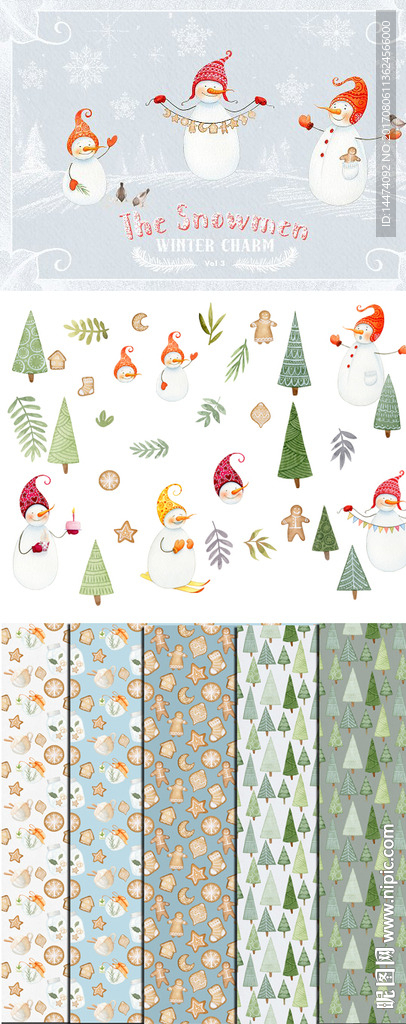 水彩手绘小鹿圣诞风格