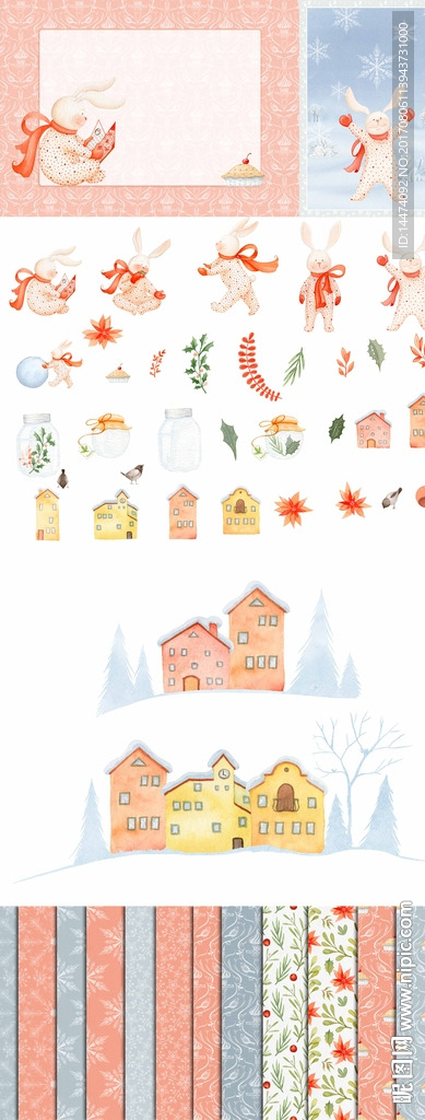 水彩手绘小鹿圣诞风格