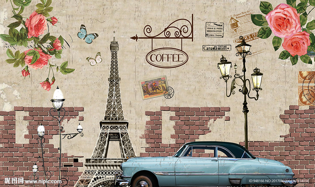 欧式复古老爷车装饰画