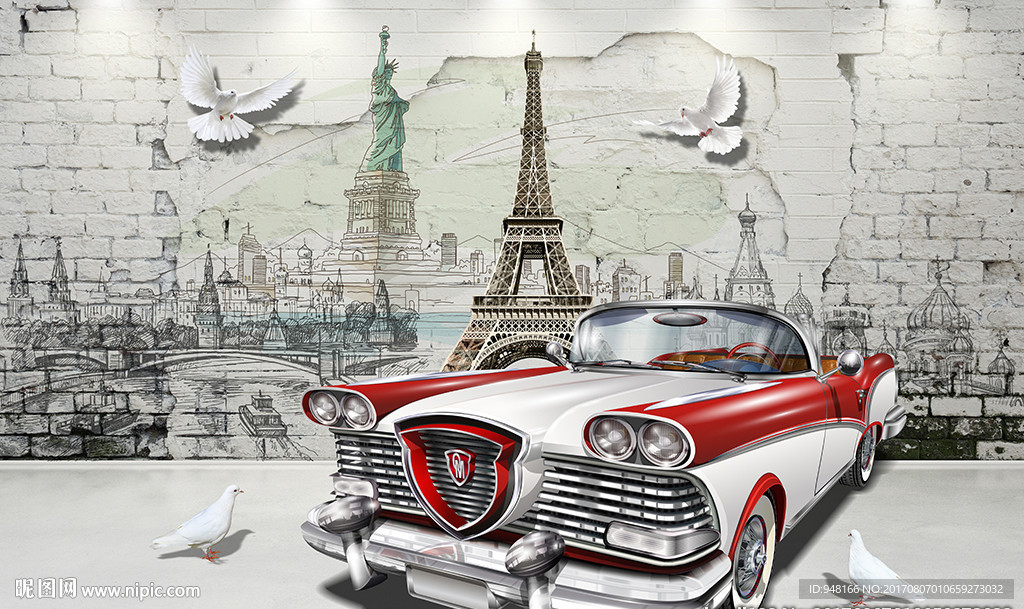 欧式老爷车复古装饰画