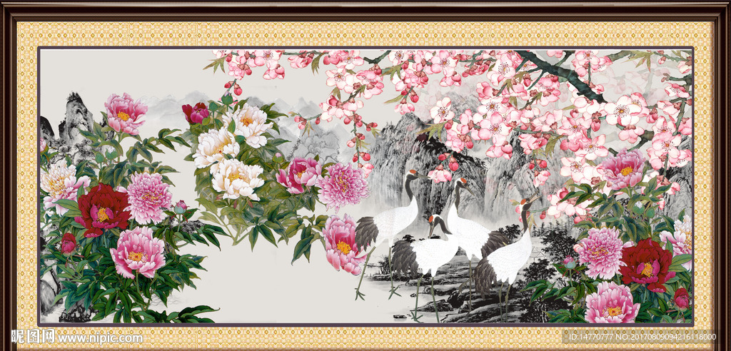 花开富贵 仙鹤图