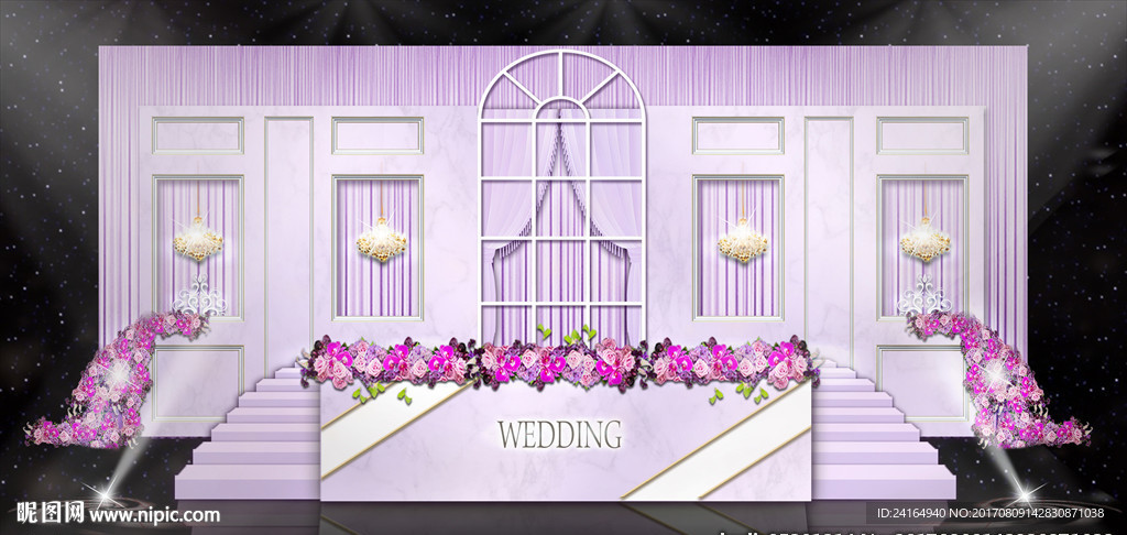 紫色婚礼留影区效果图素材