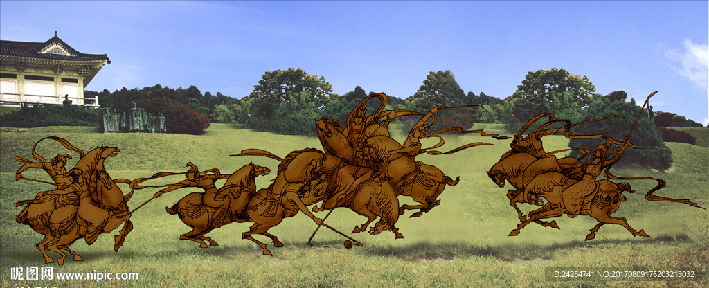 九女打马球雕塑设计