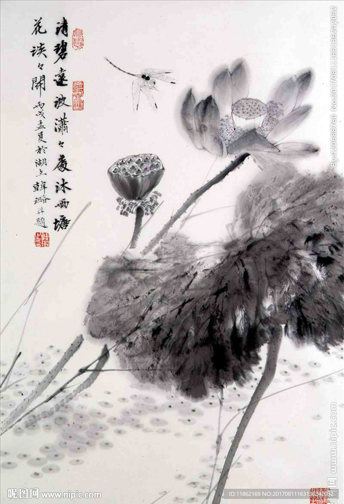 水墨荷花高清分层含原图