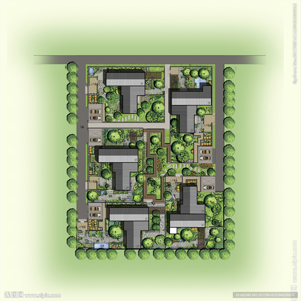 彩色总平面 别墅彩平