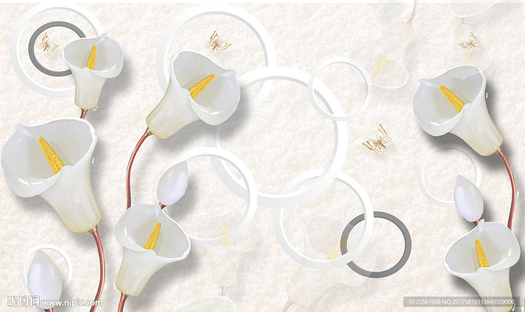 3D立体马蹄莲玉雕电视背景墙