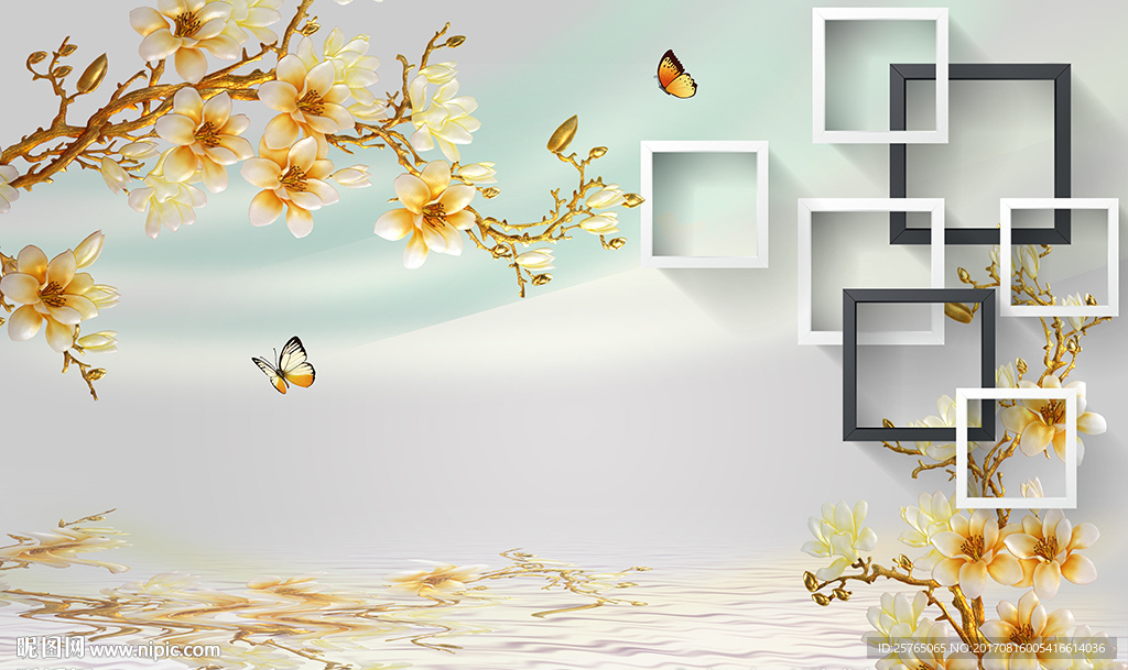 欧式大理简约框框玉兰电视背景墙