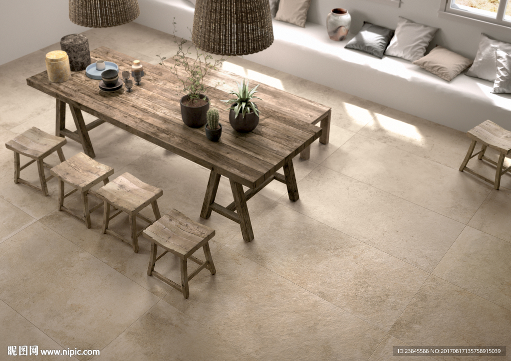 瓷砖效果图  仿古砖  餐厅