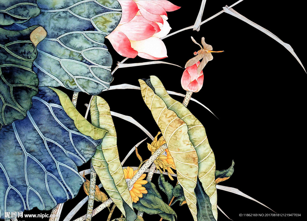 水墨荷花带原图分层高清