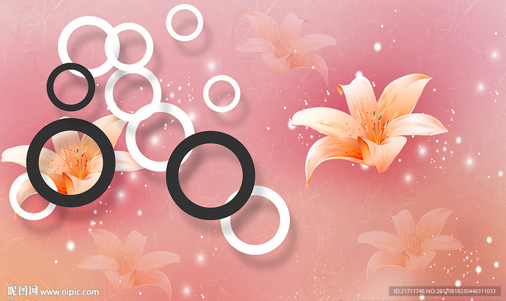 梦幻橙色百合简约圈圈电视背景墙