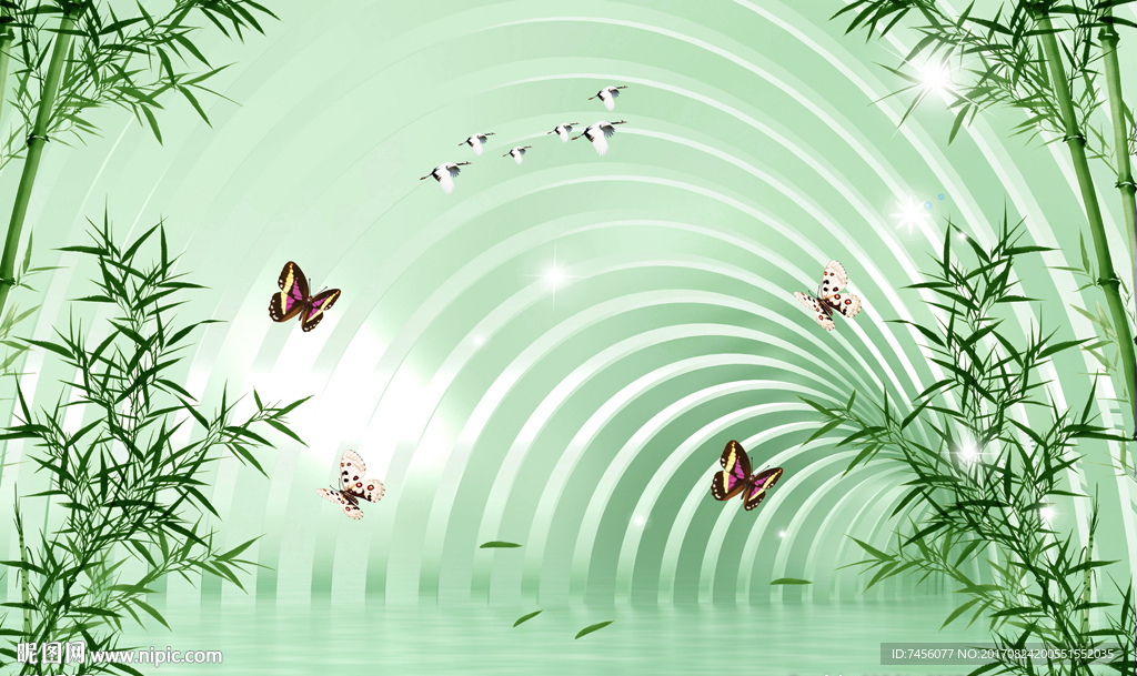 竹林竹叶蝴蝶时尚拱洞立体背景墙
