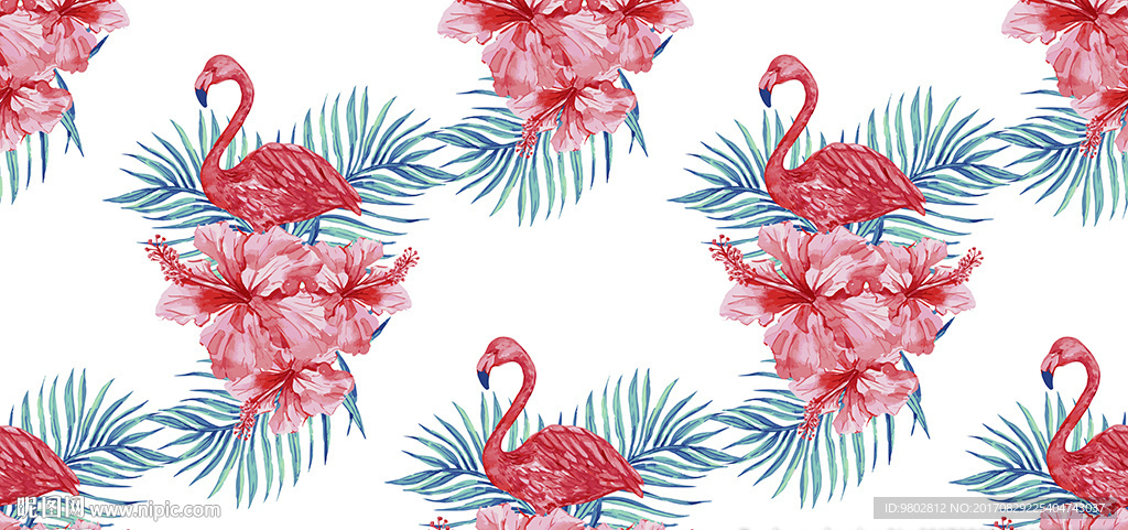 手绘火烈鸟花朵背景