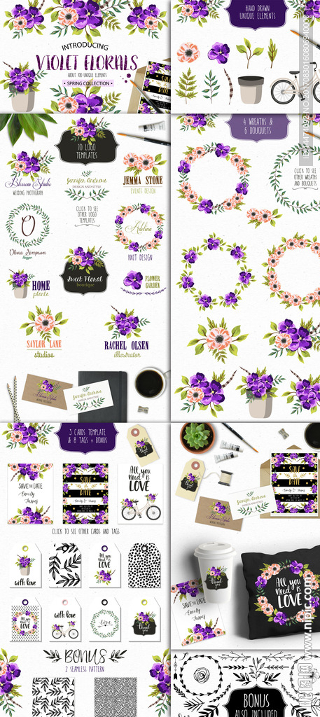 淡雅紫色花环花卉LOGO图