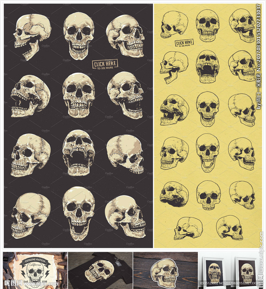 手绘头骨骷髅头服饰印花